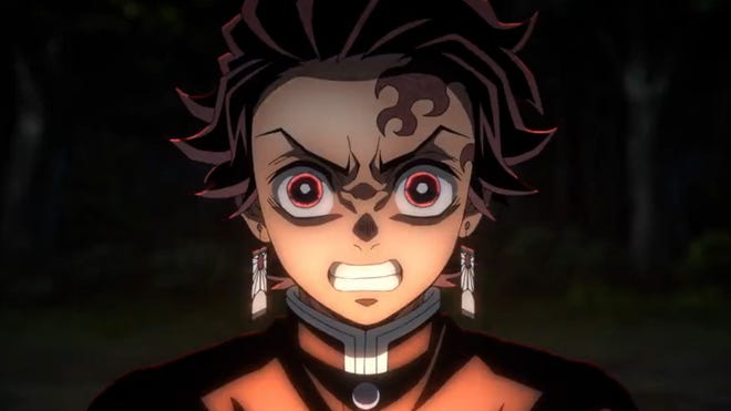 Tanjiro with a fierce look on his face in the Demon Slayer season 3 trailer.