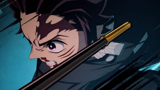 Image showing Tanjiro mid battle in the Demon Slayer season 3 anime.