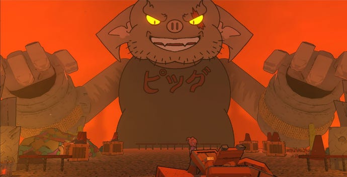 A demon faces a large demon boss in Demon Turf