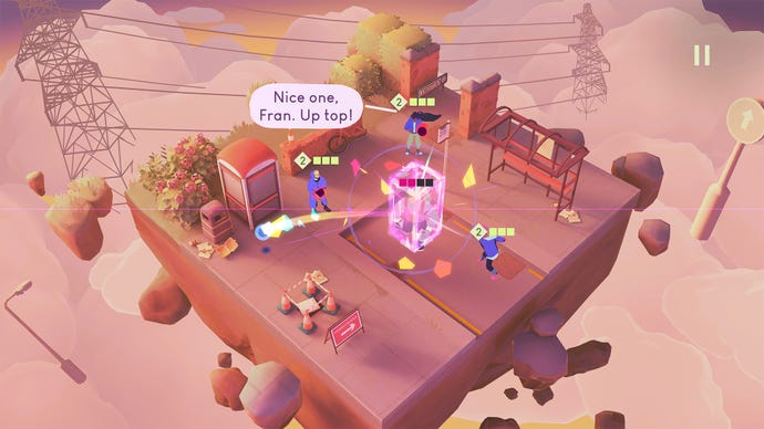 Desta and her friends cage a boss and chuck balls at him in Desta: The Memories Between.