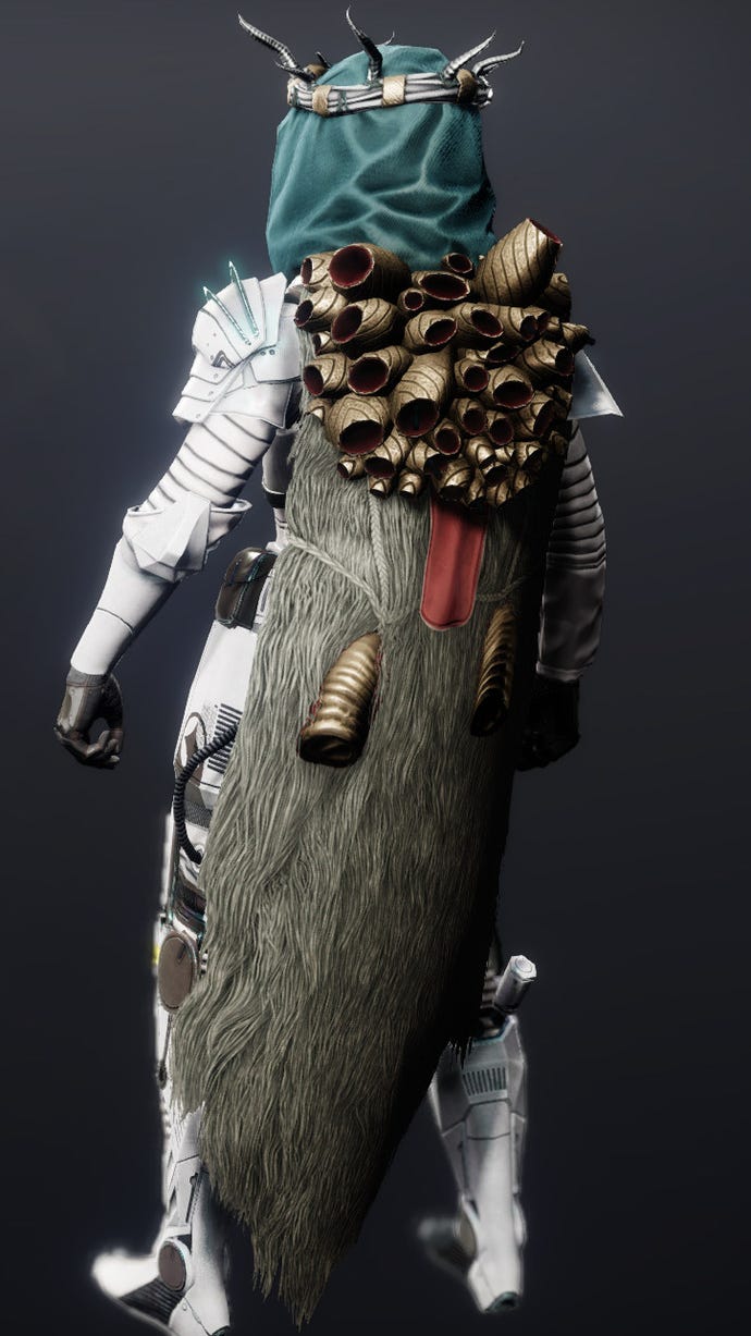 A Destiny 2 Hunter wearing the Iron Forerunner cloak.