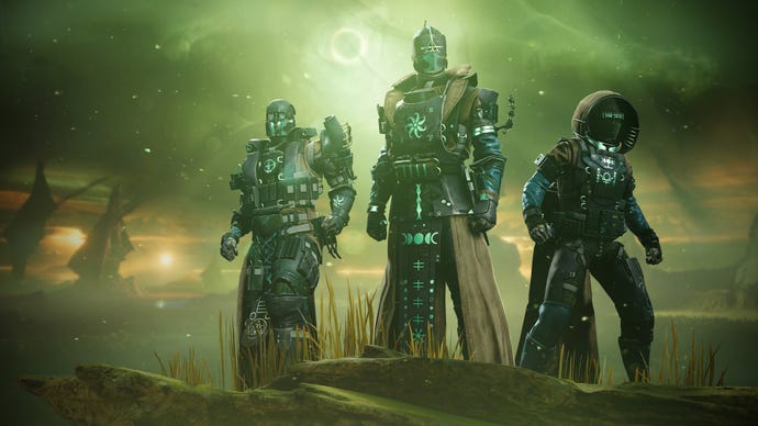 A Titan, Warlock, and Hunter in Destiny 2: The Witch Queen's new armour.