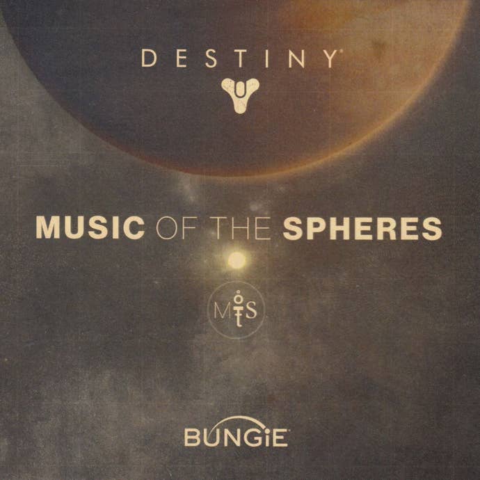 La portada de 'Music of the Spheres' de Destiny; un planeta flota en la parte superior de la imagen, con el símbolo del Destino encima.