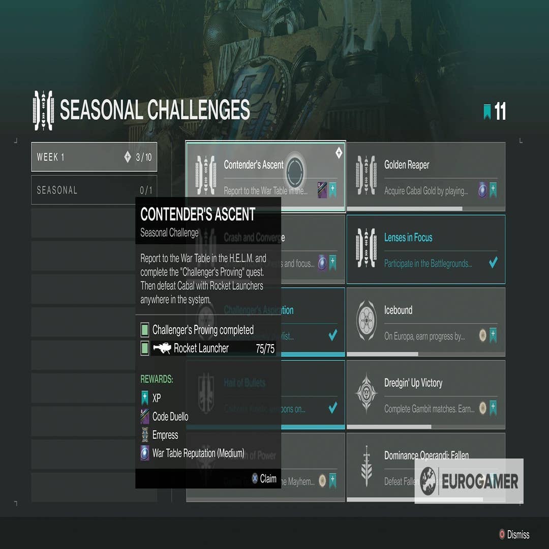 Destiny 2: Season of the Chosen -- Seasonal and weekly challenges
