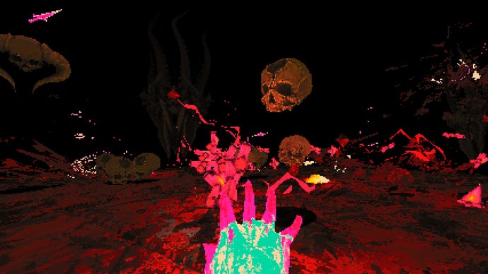 Blasting skulls in a Devil Daggers screenshot.