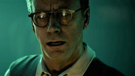 A screenshot from The Devil In Me shows a serious-looking man with a door opening reflected in his glasses