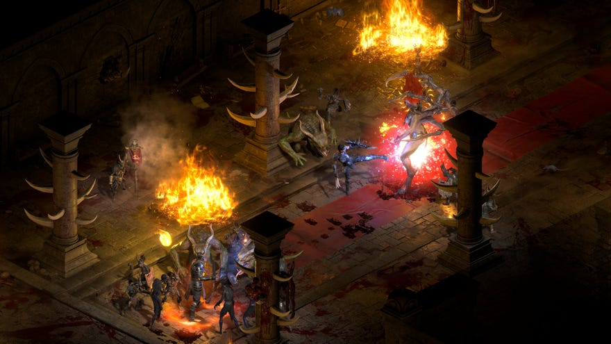 Fighting the demon Andariel in a Diablo II: Resurrected screenshot.