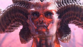 Lilith, the antagonist of Diablo 4, a fleshy, glistening feminine demon with big horns