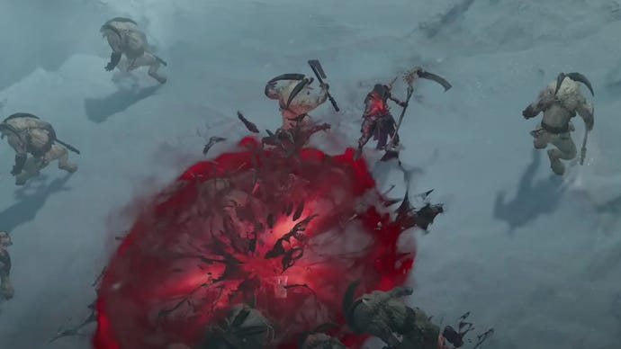 A Diablo 4 gameplay moment showing a massive slaughter.
