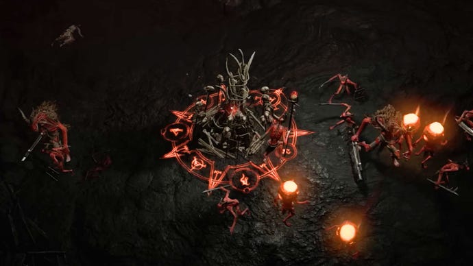 Players fight in the Fields of Hatred as part of the Diablo 4 endgame.