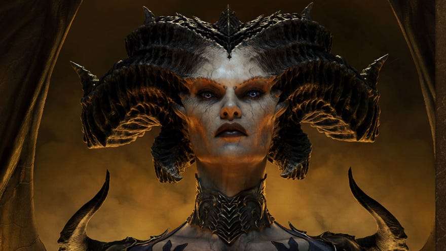 Diablo 4 Lilith от върховното издание на играта, очаквайки напред в интензивен гняв