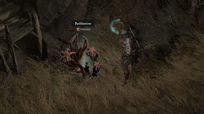 A Barbarian character encounters Diablo 4 Reddamine in the Dry Steppes area of the map.
