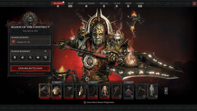 A screenshot of the Battle Pass from Diablo Season 3.