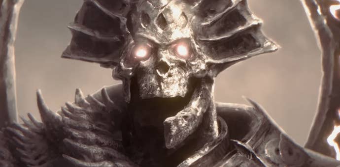 هيكل عظمي يصرخ بصرخة معركة في Diablo 4، الموسم 3: موسم البناء.