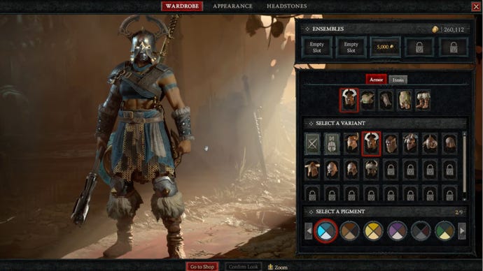 La interfaz de usuario de transfiguración de Diablo 4.