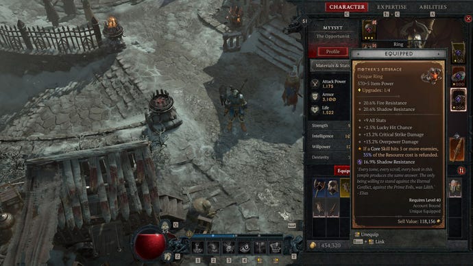 Un ejemplo de un artículo único de Diablo 4.