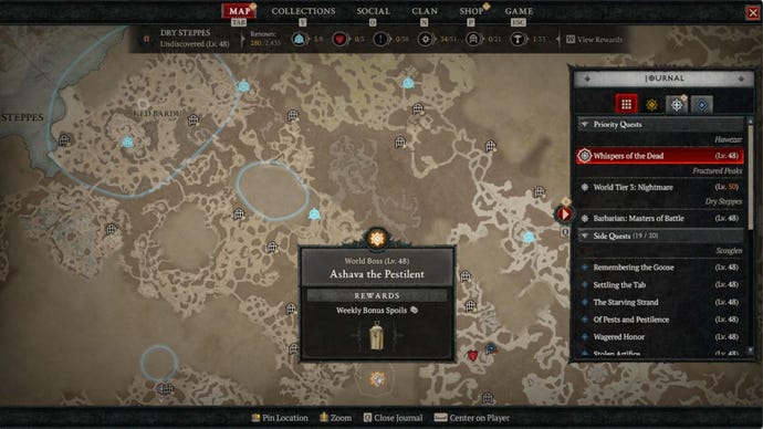 Un cuadro de texto muestra información sobre el jefe mundial de Diablo 4 que ha generado en el juego