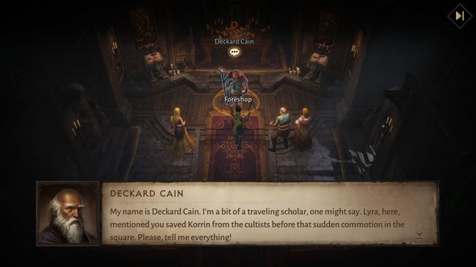 Deckard Cain introducing himself to the player in Diablo Immortal