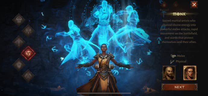 The Monk class in Diablo Immortal summoning three spirit copies of themselves
