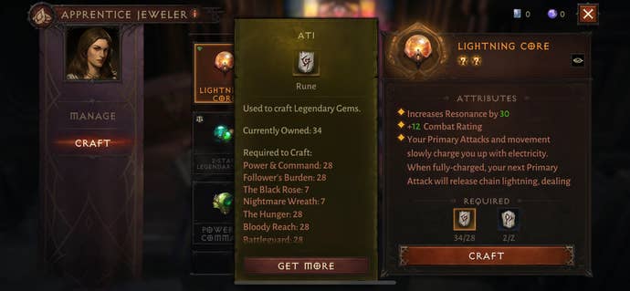 A screen showing a Rune transforming into a Legendary Gem in Diablo Immortal