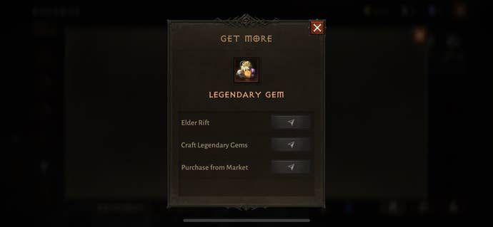 The loot table in Diablo Immortal showing where to get Legendary Gems