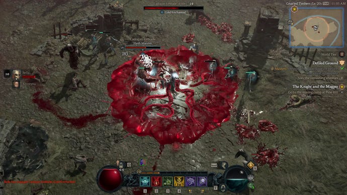 A necromancer using a blood drain spell in Diablo IV