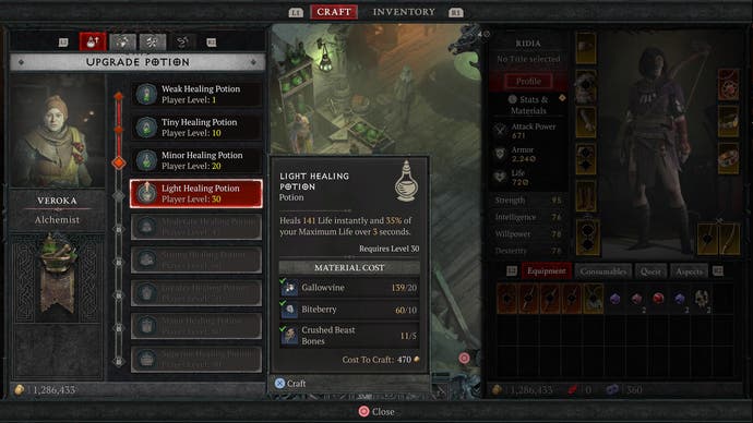 To improve your potions in Diablo 4 you need to talk to the alchemist