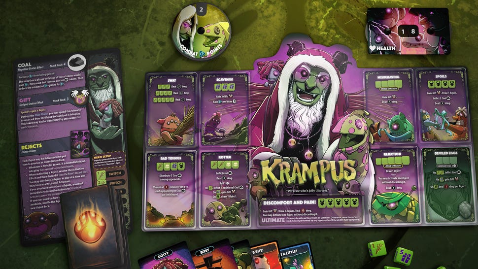 An image of the game board for Krampus in Dice Throne: Santa vs Krampus.