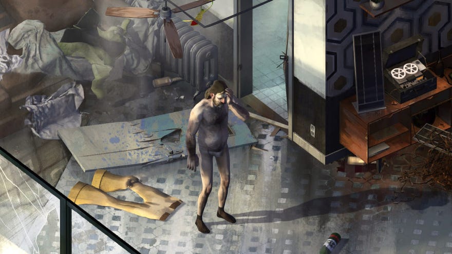 Hanging out in our pants in a Disco Elysium screenshot.