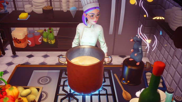 Disney Dreamlight Valley chef player cooking with Rémy at Chez Rémy
