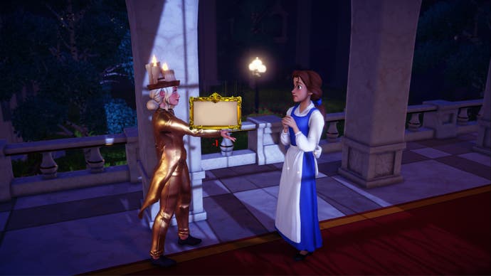 disney dreamlight valley player giving belle enchanted canvas