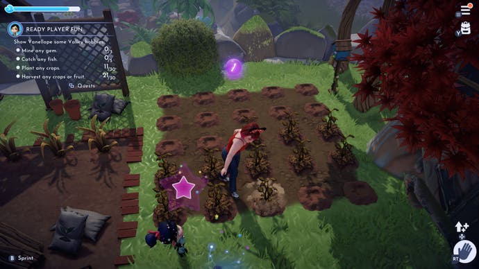 disney dreamlight valley player planting cabbages with vanellope