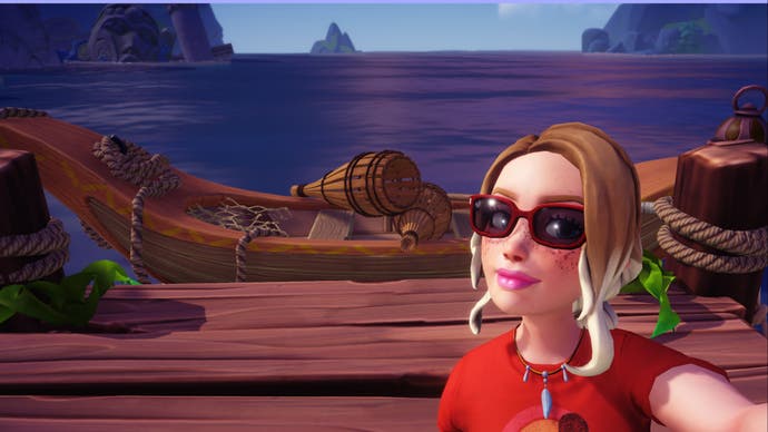 Disney Dreamlight Valley player selfie with Eternity Island wooden boat