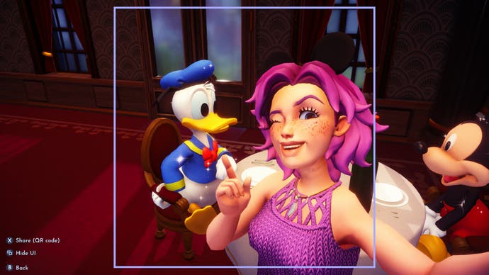 Dreamlight Valley, character taking a selfie with Donald Duck