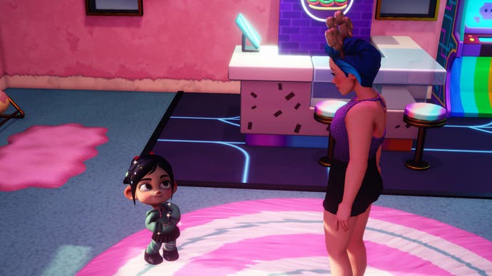 disney dreamlight valley vanellope and player talking in vanellope's house