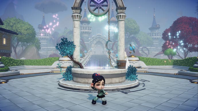 Tanec Disney Dreamlight pred fontánou na Valley Plaza