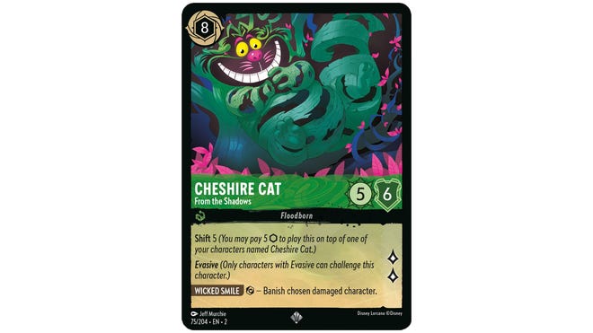 Disney Lorcana card Cheshire Cat, From The Shadows.