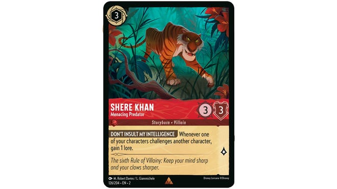 Disney Lorcana Shere Khan, Menacing Predator card.