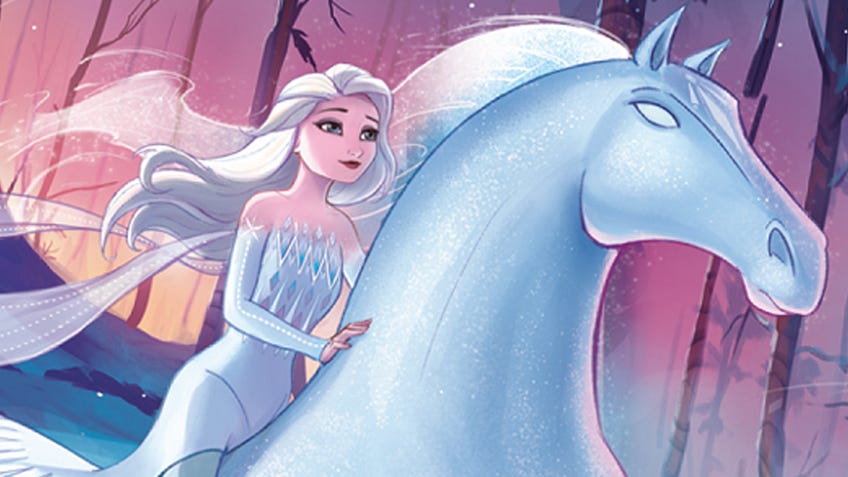 The artwork for Elsa, Gloves Off Disney Lorcana card.
