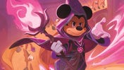 Card art of a sorcerer Mickey from Disney Lorcana TCG