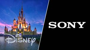 The Disney logo in front of the Disney castle on the left, the Sony logo on the right.