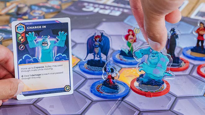 A close-up image of the standees for Disney Sorcerer's Arena: Epic Alliances.