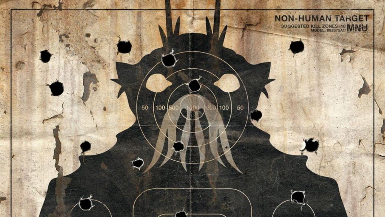 A target cutout of an alien face from District 9