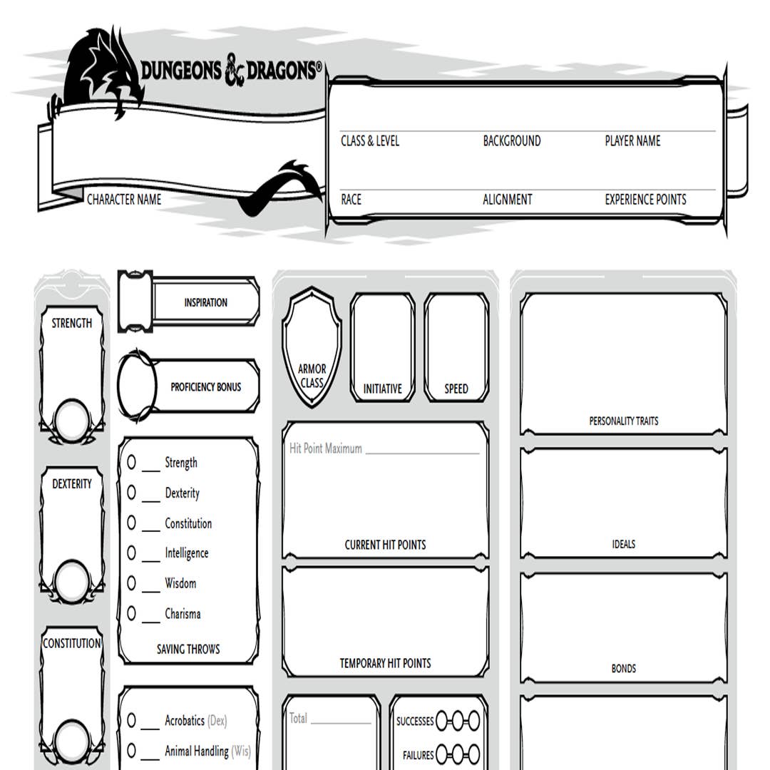 D&D 5E – Quick Play Character Sheets
