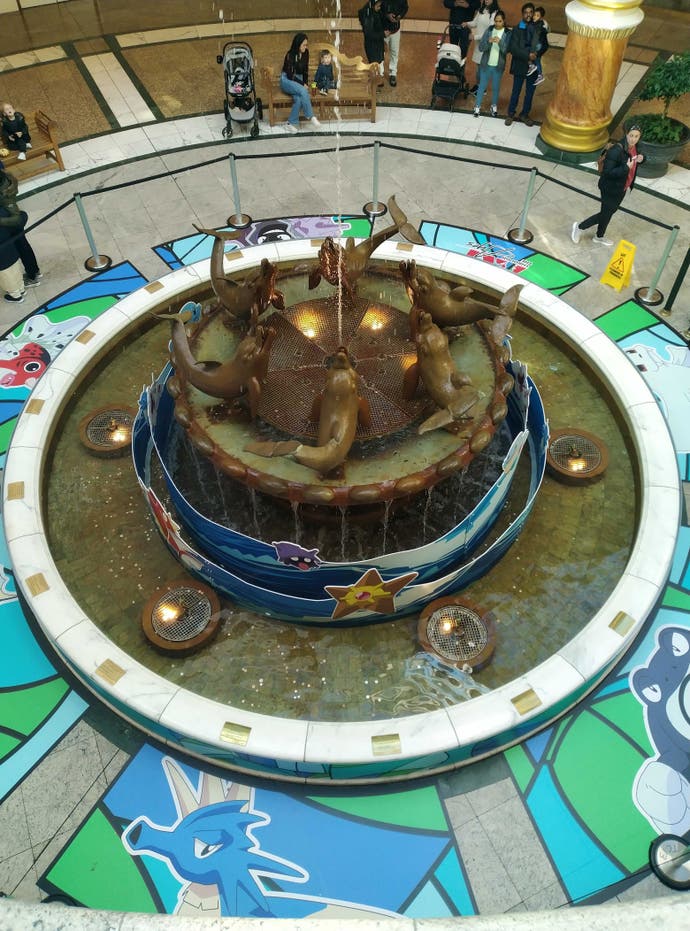 The Trafford Centre dolphin fountain during Pokémon: Art Through the Ages