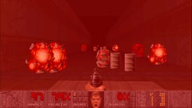 A chain reaction of explosive barrels in the Doom 2 level Barrels o' Fun.