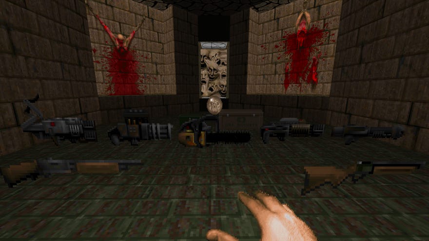 The cache of weapons, ammo, and power-ups in Doom 2's final level.