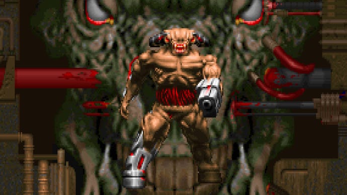 Pixel art of a Cyber Demon from Doom II