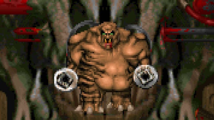 Pixel art of a Mancubus from Doom II