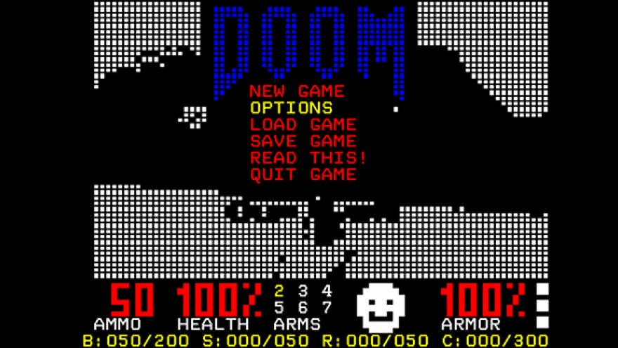 Blocky ultraviolence with Doom played over Teletext using the doom-teletext mod.